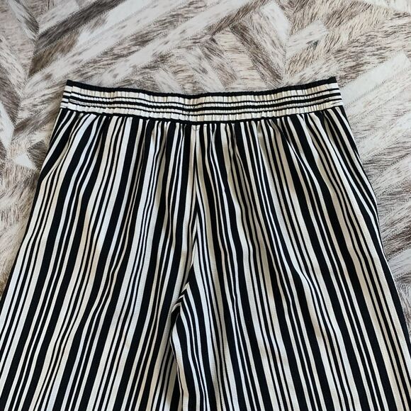 Max Studio Pants Women's Pull On XL Cropped Striped Wide Leg Pockets Black White - Picture 8 of 11